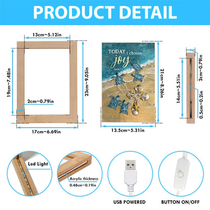 Today I Choose Joy Blue Turtle Cross Frame Lamp Art - Bible Verse Wooden Lamp - Inspirational Art - Christian Home Decor