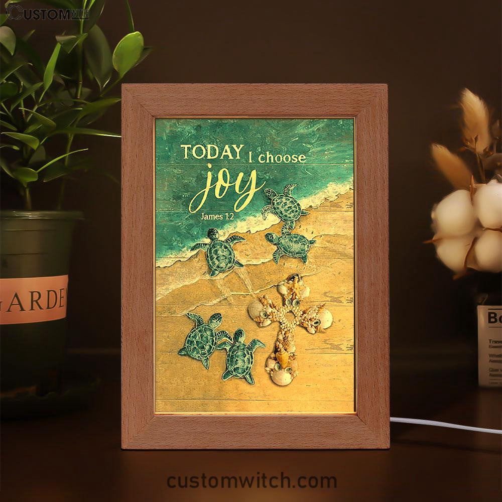 Today I Choose Joy Blue Turtle Cross Frame Lamp Art - Bible Verse Wooden Lamp - Inspirational Art - Christian Home Decor