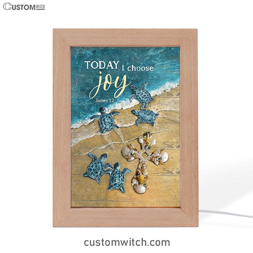 Today I Choose Joy Blue Turtle Cross Frame Lamp Art - Bible Verse Wooden Lamp - Inspirational Art - Christian Home Decor