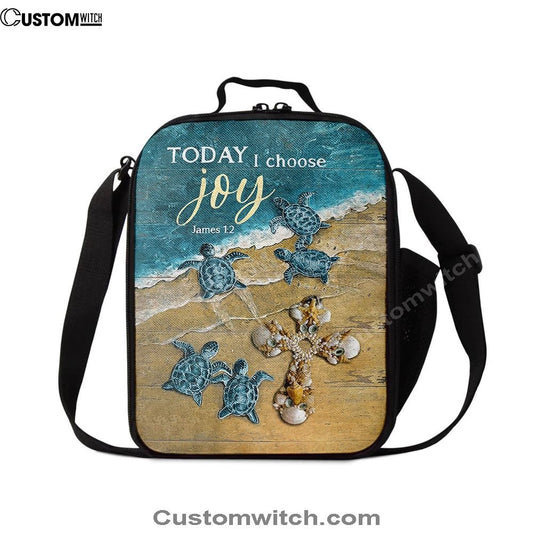 Today I Choose Joy Blue Turtle Cross Lunch Bag For Men And Women, Spiritual Christian Lunch Box For School, Work