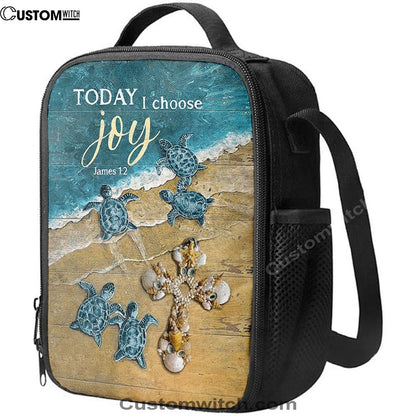 Today I Choose Joy Blue Turtle Cross Lunch Bag For Men And Women, Spiritual Christian Lunch Box For School, Work