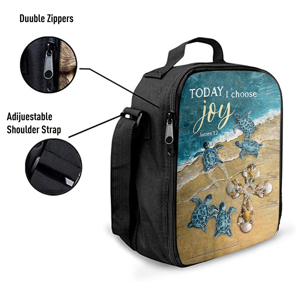 Today I Choose Joy Blue Turtle Cross Lunch Bag For Men And Women, Spiritual Christian Lunch Box For School, Work