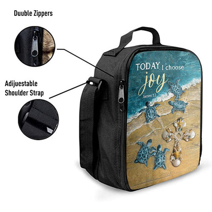 Today I Choose Joy Blue Turtle Cross Lunch Bag For Men And Women, Spiritual Christian Lunch Box For School, Work