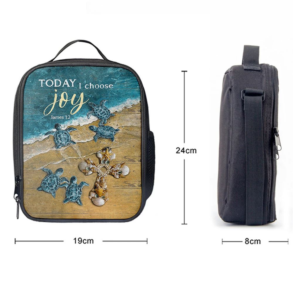 Today I Choose Joy Blue Turtle Cross Lunch Bag For Men And Women, Spiritual Christian Lunch Box For School, Work
