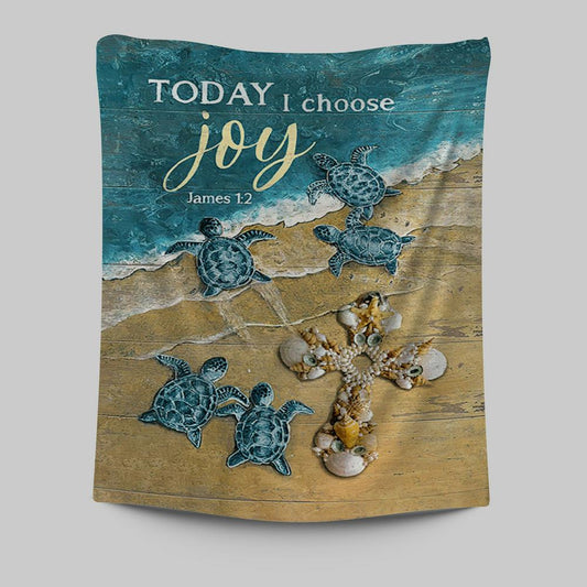 Today I Choose Joy Blue Turtle Cross Tapestry Wall Art - Bible Verse Tapestry Art - Inspirational Art -  Christian Indoor Wall Tapestries