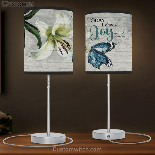 Today I Choose Joy Brilliant Lily Flower Butterfly Table Lamb Gift - Bible Verse Table Lamb - Religious Bedroom Decor