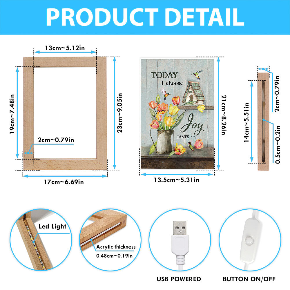 Today I Choose Joy Brilliant Tulip Frame Lamp - Christian Art - Religious Home Decor