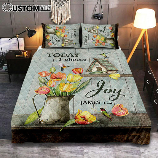 Today I Choose Joy Brilliant Tulip Quilt Bedding Set - Christian Bedroom - Religious Home Decor