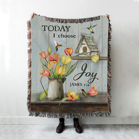 Today I Choose Joy Brilliant Tulip Woven Blanket - Christian Throw Blanket - Religious Home Decor