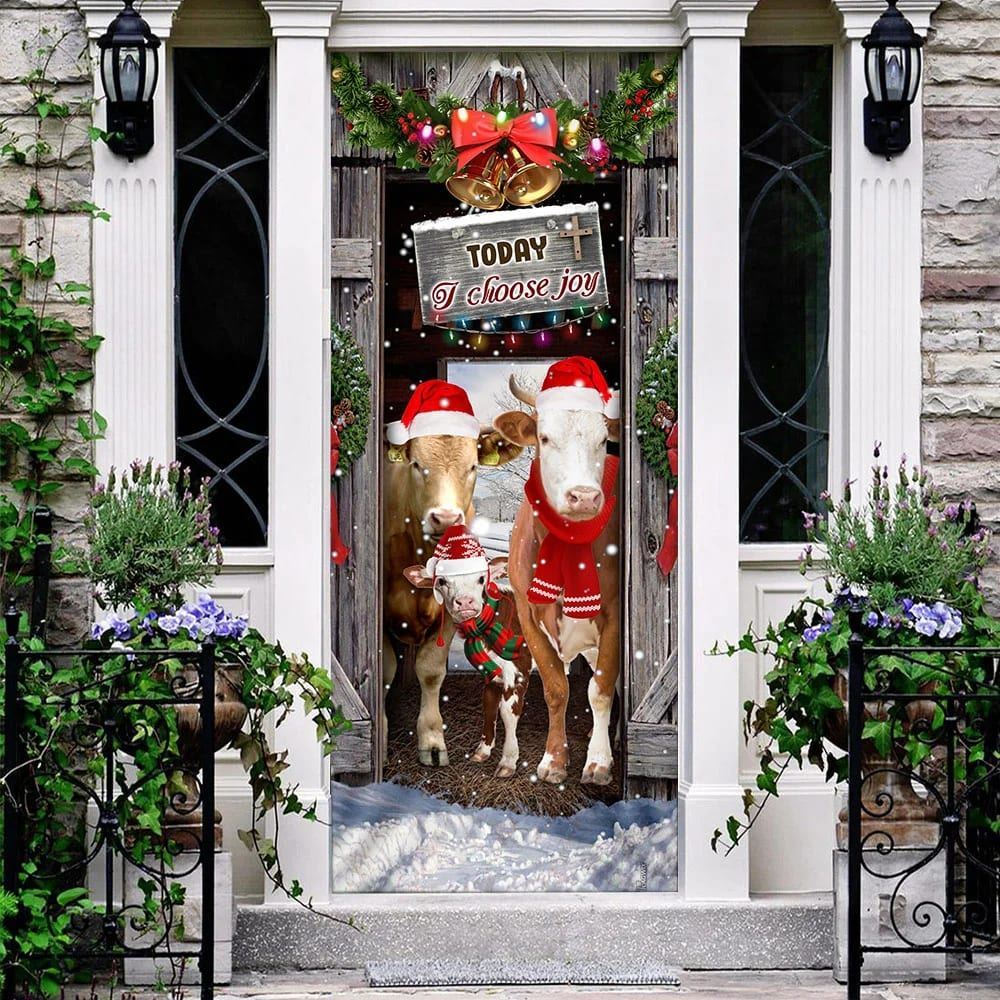 Today I Choose Joy Cattle Farmhouse Door Cover, Christmas Door Knob Covers, Christmas Outdoor Decoration