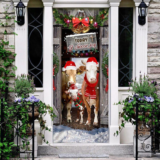 Today I Choose Joy Cattle Farmhouse Door Cover, Christmas Door Knob Covers, Christmas Outdoor Decoration