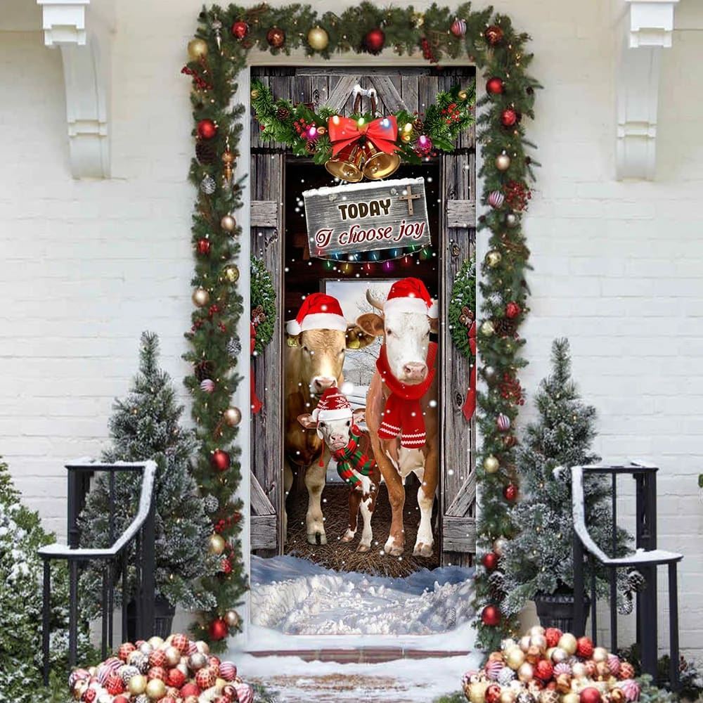 Today I Choose Joy Cattle Farmhouse Door Cover, Christmas Door Knob Covers, Christmas Outdoor Decoration