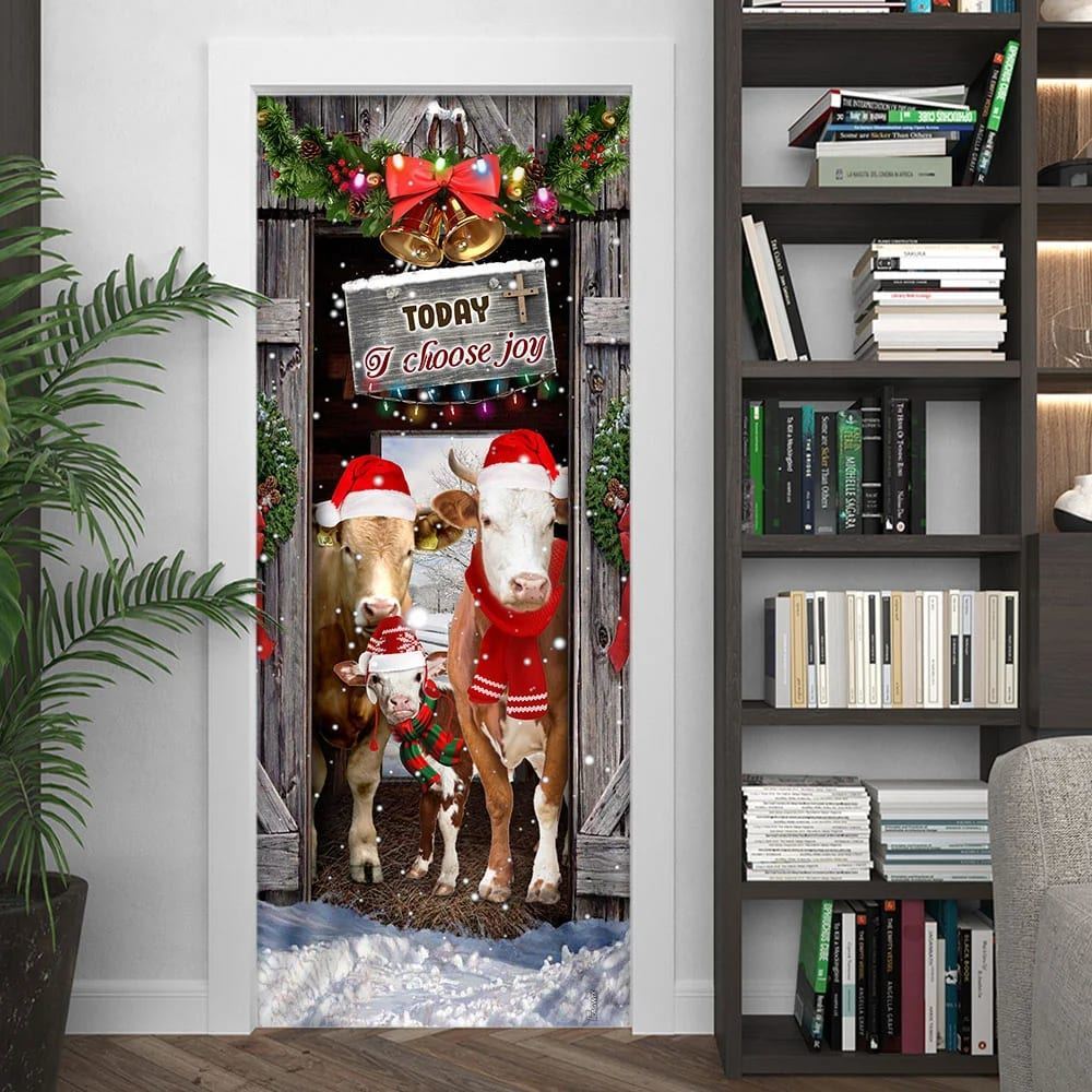 Today I Choose Joy Cattle Farmhouse Door Cover, Christmas Door Knob Covers, Christmas Outdoor Decoration
