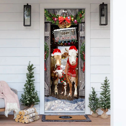 Today I Choose Joy Cattle Farmhouse Door Cover, Christmas Door Knob Covers, Christmas Outdoor Decoration
