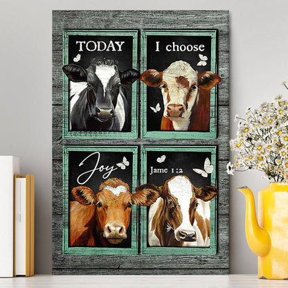 Today I Choose Joy Cow Mint Window Butterfly Canvas Wall Art - Bible Verse Canvas Art - Inspirational Art - Christian Home Decor