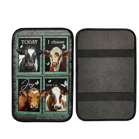 Today I Choose Joy Cow Mint Window Butterfly Car Center Console Cover, Religious Car Interior Accessories