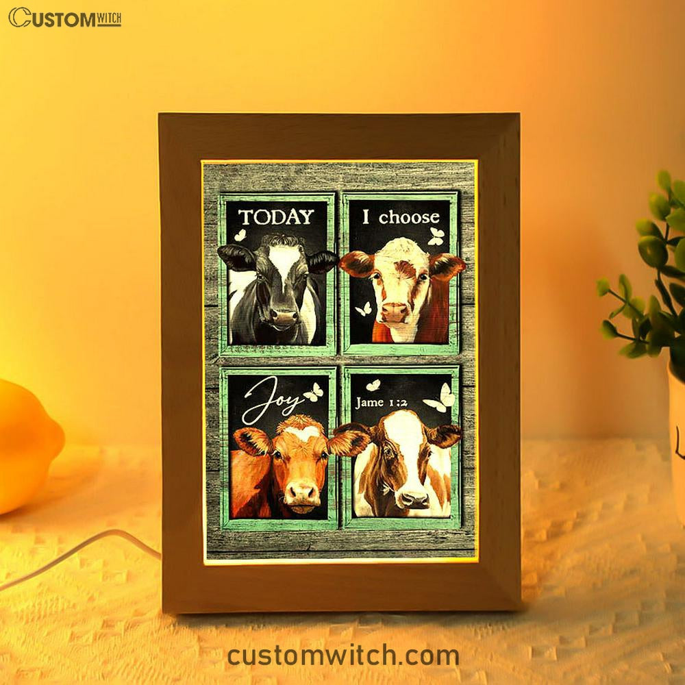 Today I Choose Joy Cow Mint Window Butterfly Frame Lamp Art - Bible Verse Wooden Lamp - Inspirational Art - Christian Home Decor