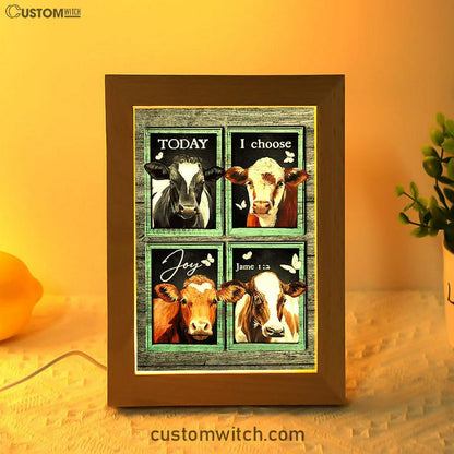 Today I Choose Joy Cow Mint Window Butterfly Frame Lamp Art - Bible Verse Wooden Lamp - Inspirational Art - Christian Home Decor