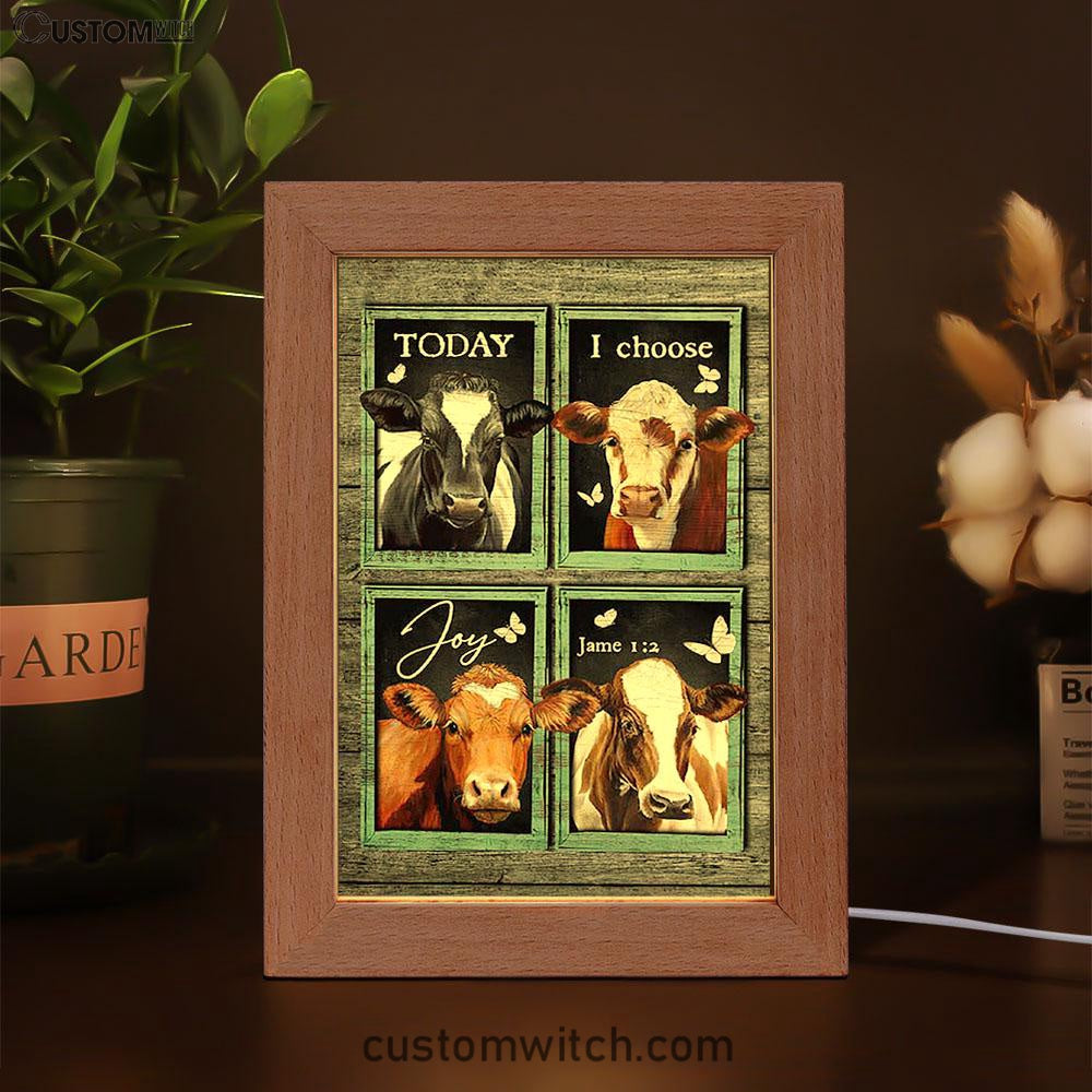 Today I Choose Joy Cow Mint Window Butterfly Frame Lamp Art - Bible Verse Wooden Lamp - Inspirational Art - Christian Home Decor