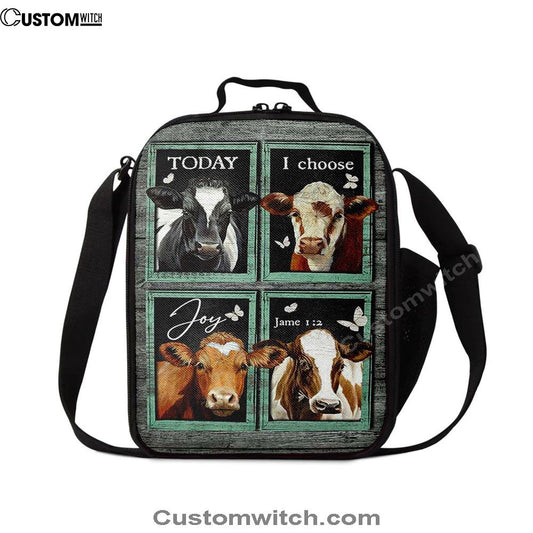 Today I Choose Joy Cow Mint Window Butterfly Lunch Bag For Men And Women, Spiritual Christian Lunch Box For School, Work