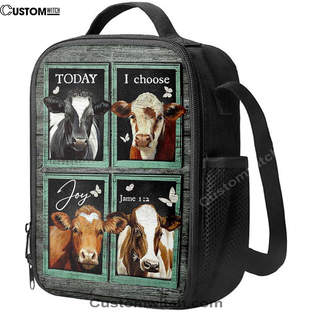 Today I Choose Joy Cow Mint Window Butterfly Lunch Bag For Men And Women, Spiritual Christian Lunch Box For School, Work