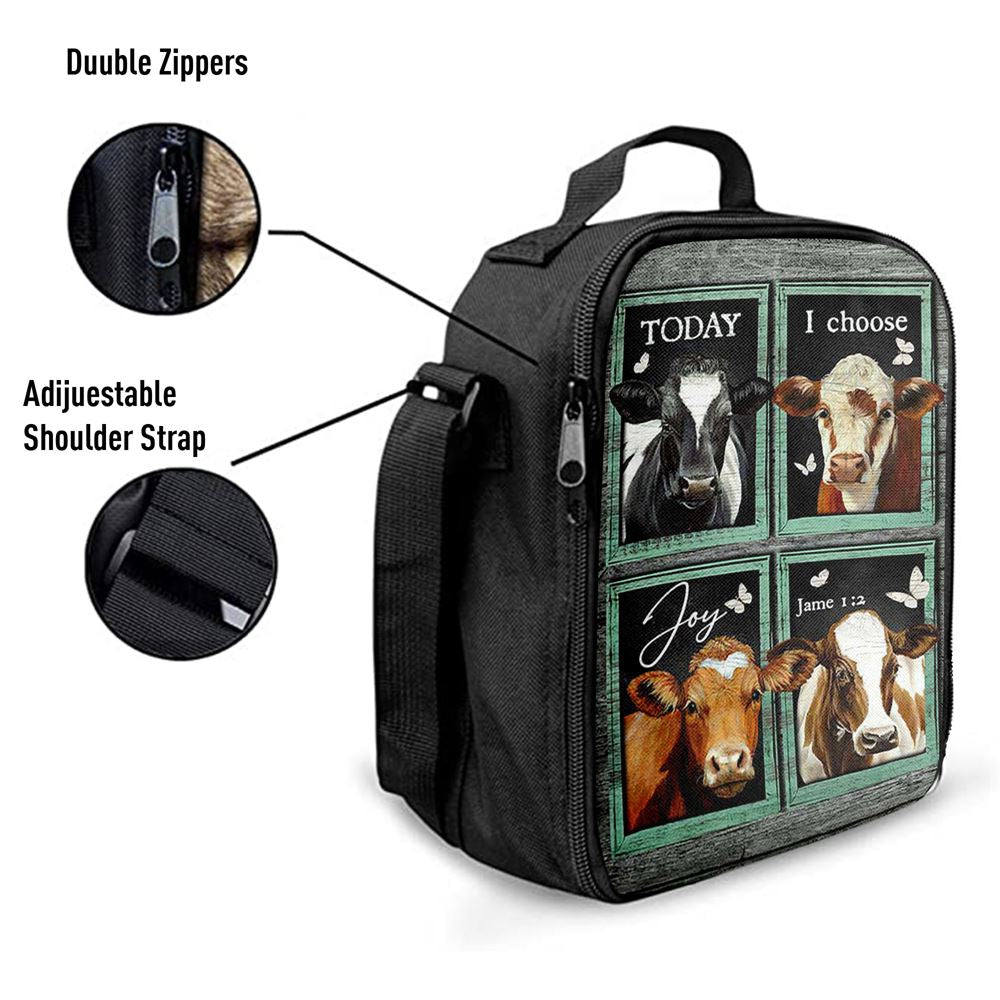 Today I Choose Joy Cow Mint Window Butterfly Lunch Bag For Men And Women, Spiritual Christian Lunch Box For School, Work
