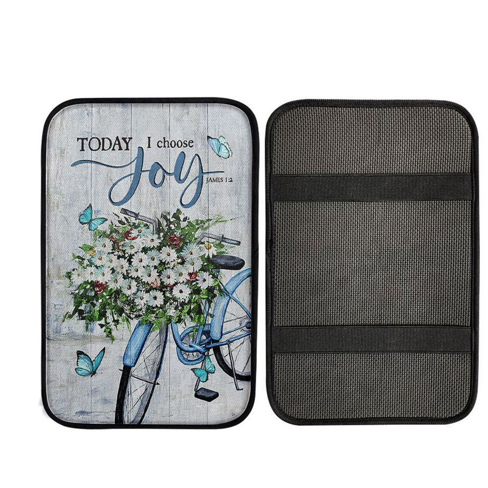 Today I Choose Joy Daisy Flower Blue Bicycle Butterfly Car Center Console Cover, Religious Car Interior Accessories