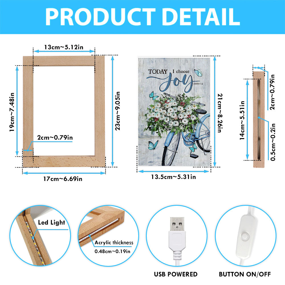 Today I Choose Joy Daisy Flower Blue Bicycle Butterfly Frame Lamp Print - Inspirational Frame Lamp Art - Christian Art Home Decor
