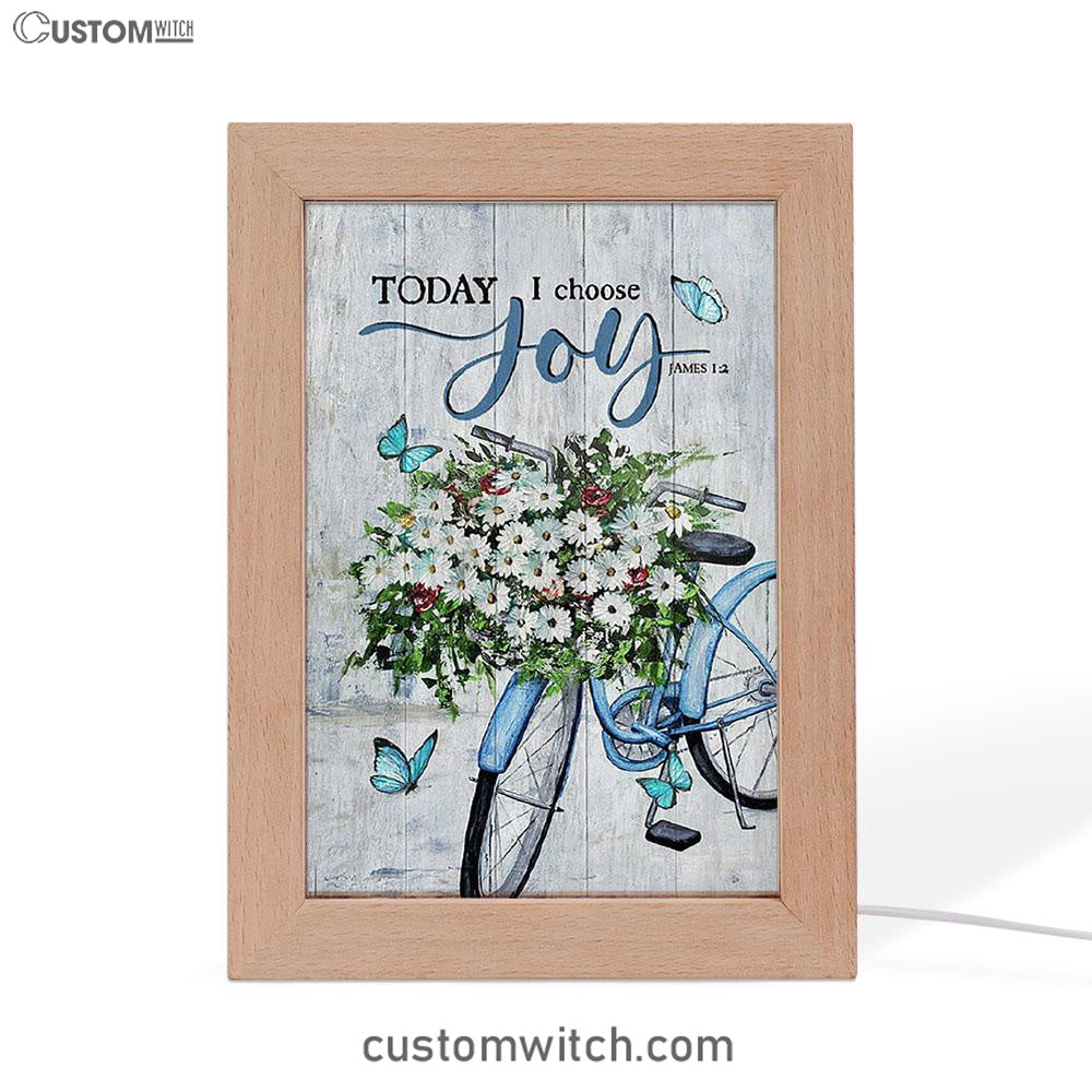 Today I Choose Joy Daisy Flower Blue Bicycle Butterfly Frame Lamp Print - Inspirational Frame Lamp Art - Christian Art Home Decor