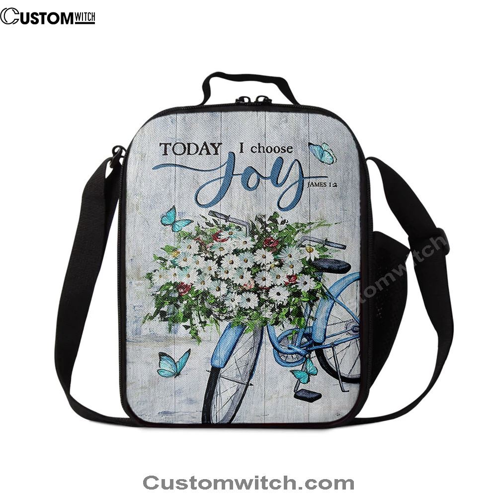 Today I Choose Joy Daisy Flower Blue Bicycle Butterfly Lunch Bag For Men And Women, Spiritual Christian Lunch Box For School, Work