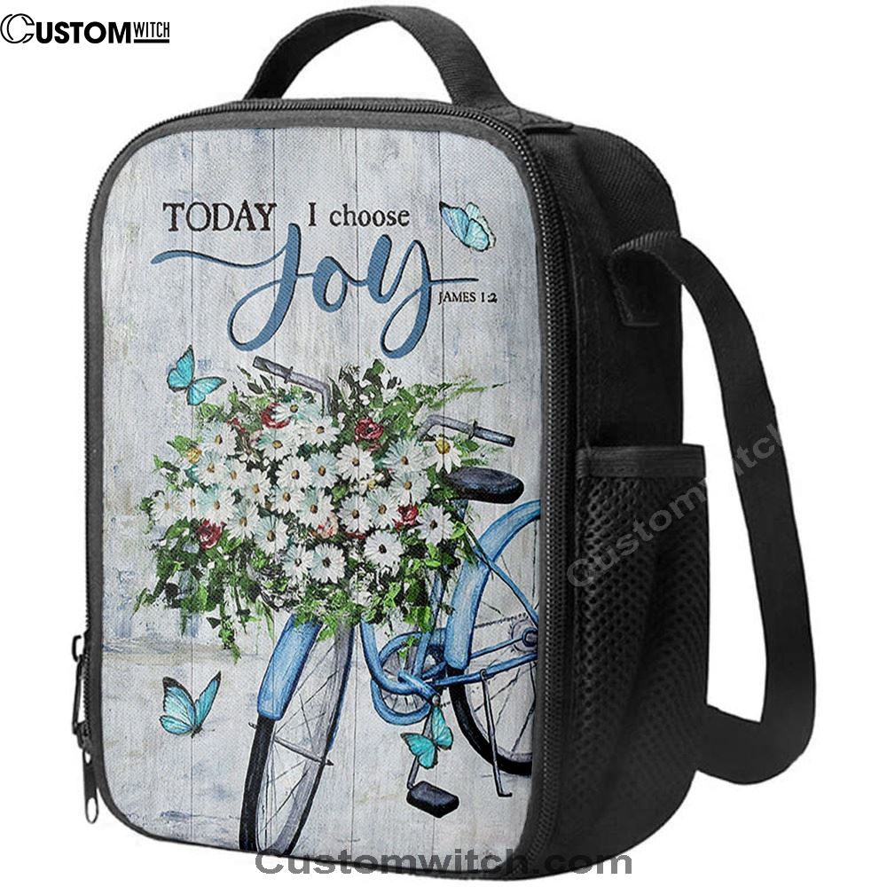 Today I Choose Joy Daisy Flower Blue Bicycle Butterfly Lunch Bag For Men And Women, Spiritual Christian Lunch Box For School, Work