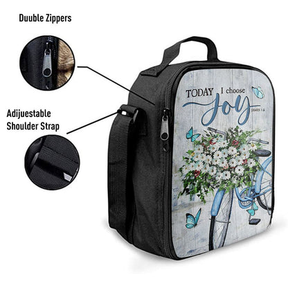Today I Choose Joy Daisy Flower Blue Bicycle Butterfly Lunch Bag For Men And Women, Spiritual Christian Lunch Box For School, Work