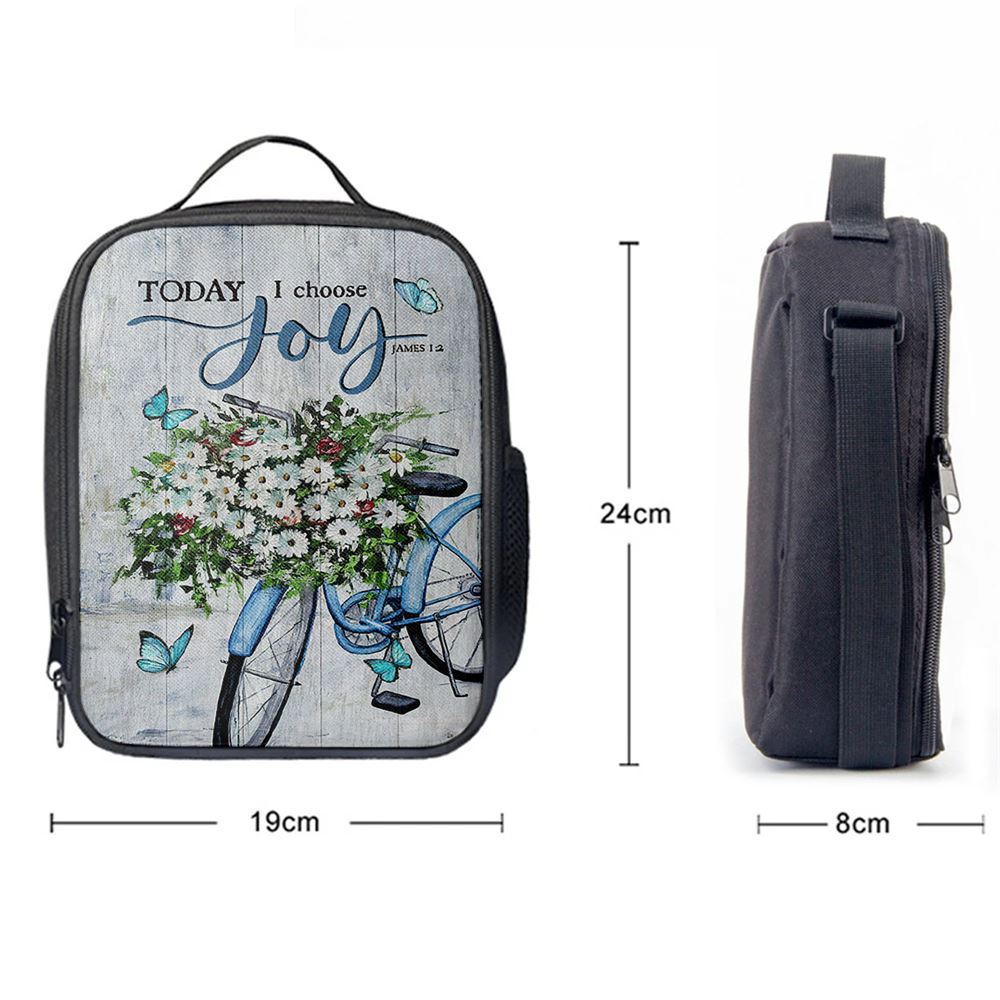 Today I Choose Joy Daisy Flower Blue Bicycle Butterfly Lunch Bag For Men And Women, Spiritual Christian Lunch Box For School, Work