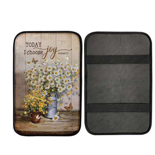 Today I Choose Joy Daisy Flower Butterfly Car Center Console Cover, Religious Car Interior Accessories