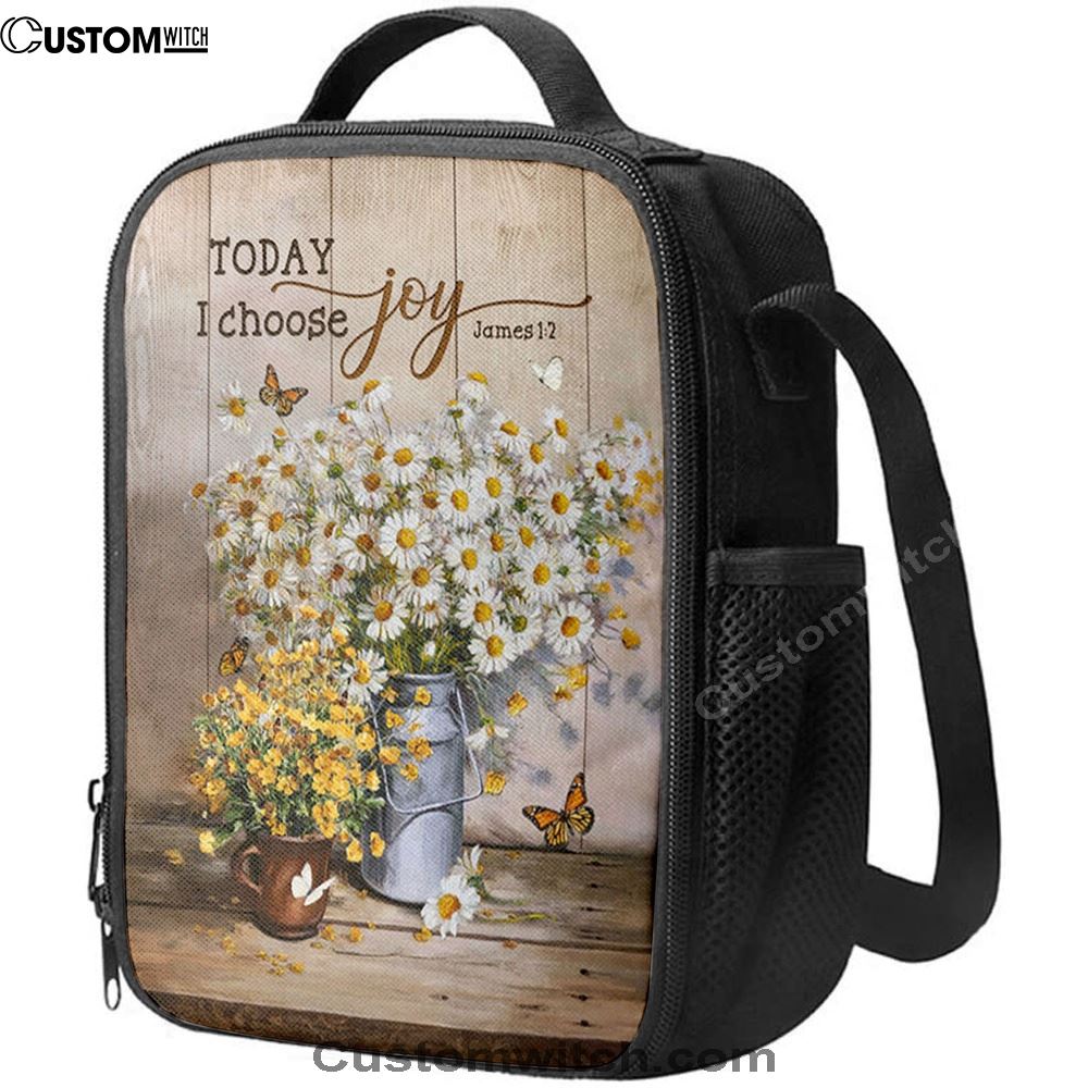 Today I Choose Joy Daisy Flower Butterfly Lunch Bag For Men And Women, Spiritual Christian Lunch Box For School, Work