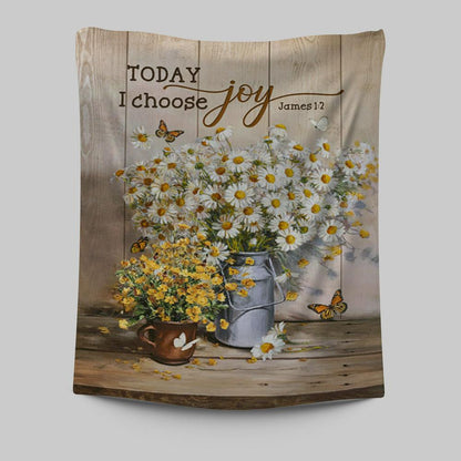 Today I Choose Joy Daisy Flower Butterfly Tapestry Wall Art - Bible Verse Tapestry Art - Inspirational Art -  Christian Indoor Wall Tapestries