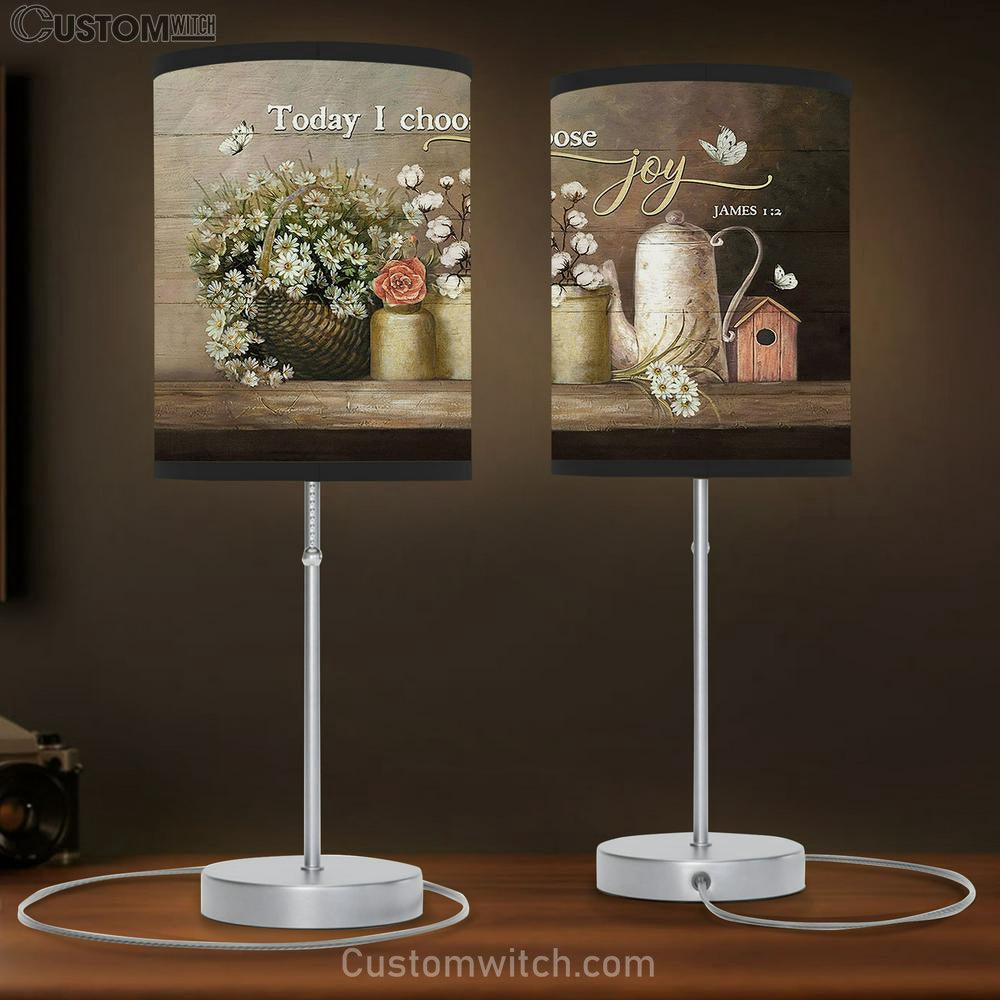 Today I Choose Joy Daisy Flower, White Butterfly Table Lamb Art - Bible Verse Lamb Gift - Christian Bedroom Decor