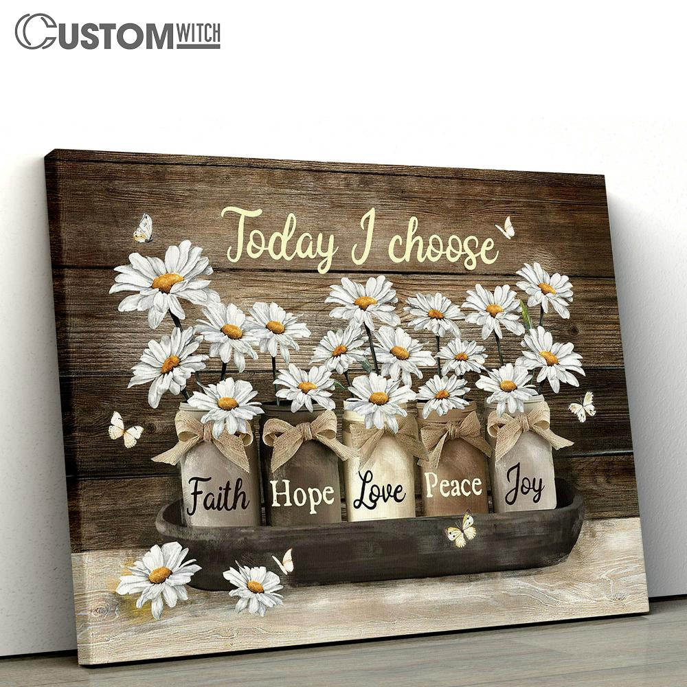 Today I Choose Joy Daisy Flower White Butterfly Canvas Art - Bible Verse Wall Art - Wall Decor Christian