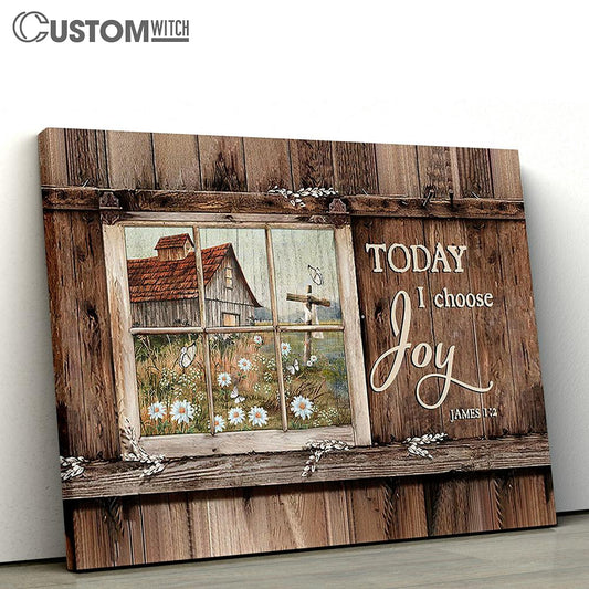 Today I Choose Joy Daisy Garden Wooden Cross Canvas Art - Bible Verse Wall Art - Wall Decor Christian