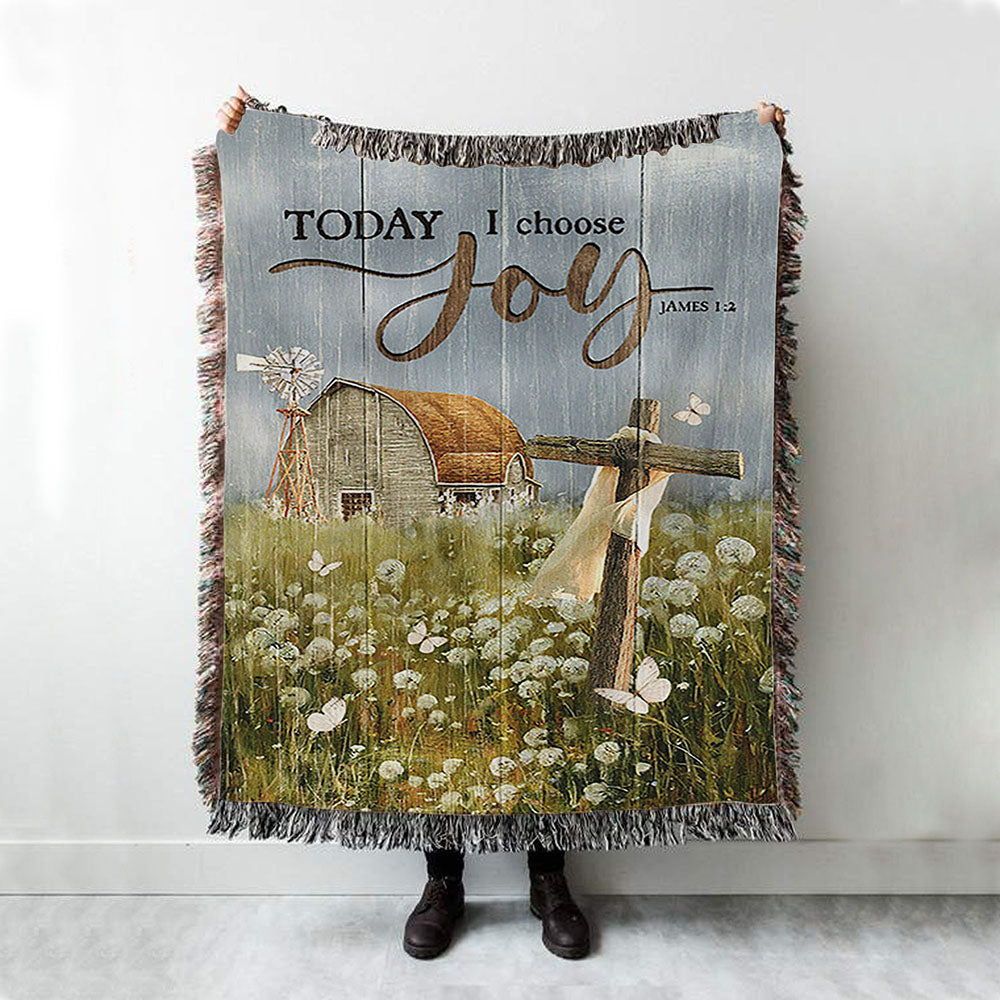 Today I Choose Joy Dandelion Field Woven Blanket Print - Inspirational Woven Blanket Art - Christian Throw Blanket Home Decor