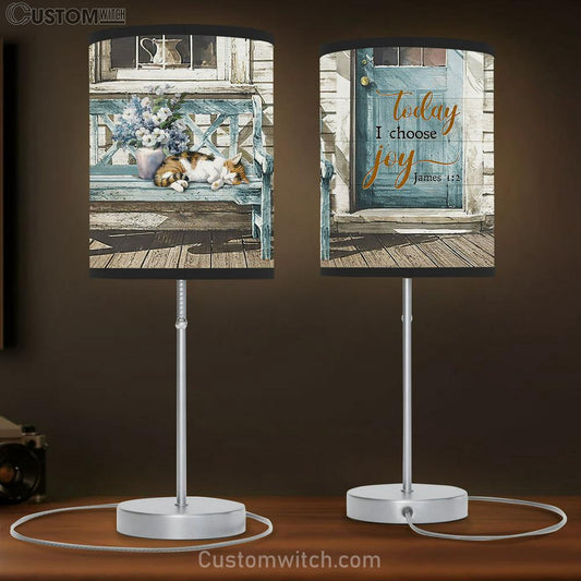 Today I Choose Joy Day Sleeping Cat Table Lamb Gift - Bible Verse Table Lamb - Religious Bedroom Decor