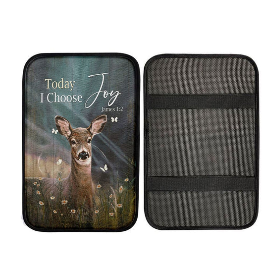 Today I Choose Joy Deer Butterfly Flower Field Car Center Console Cover, Bible Verse Car Interior Accessories