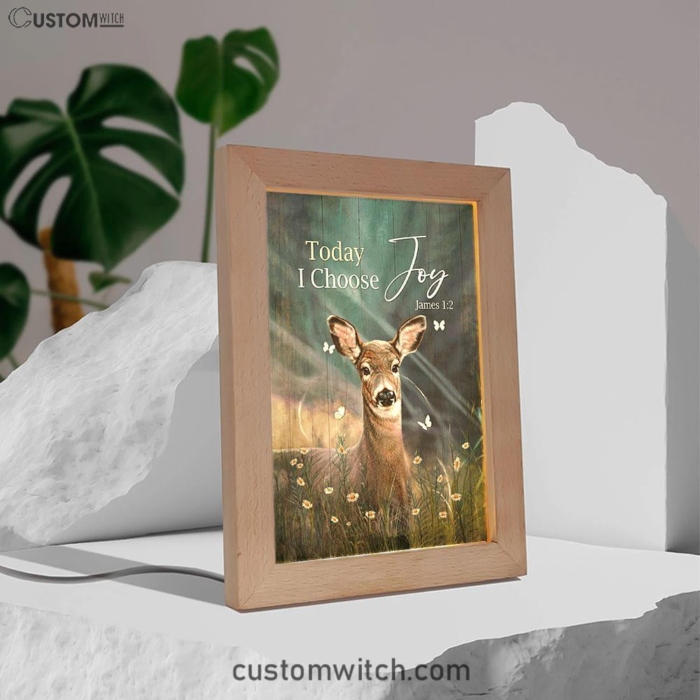 Today I Choose Joy Deer Butterfly Flower Field Frame Lamp Art - Bible Verse Wooden Lamp - Inspirational Art - Christian Home Decor