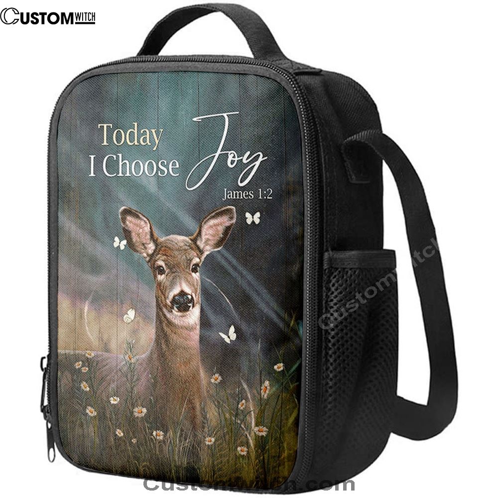 Today I Choose Joy Deer Butterfly Flower Field Lunch Bag For Men And Women, Spiritual Christian Lunch Box For School, Work