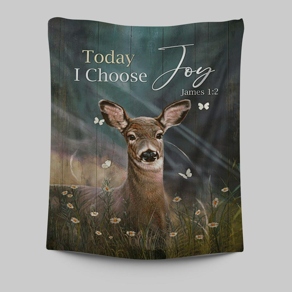 Today I Choose Joy Deer Butterfly Flower Field Tapestry Wall Art - Bible Verse Tapestry Art - Inspirational Art -  Christian Indoor Wall Tapestries