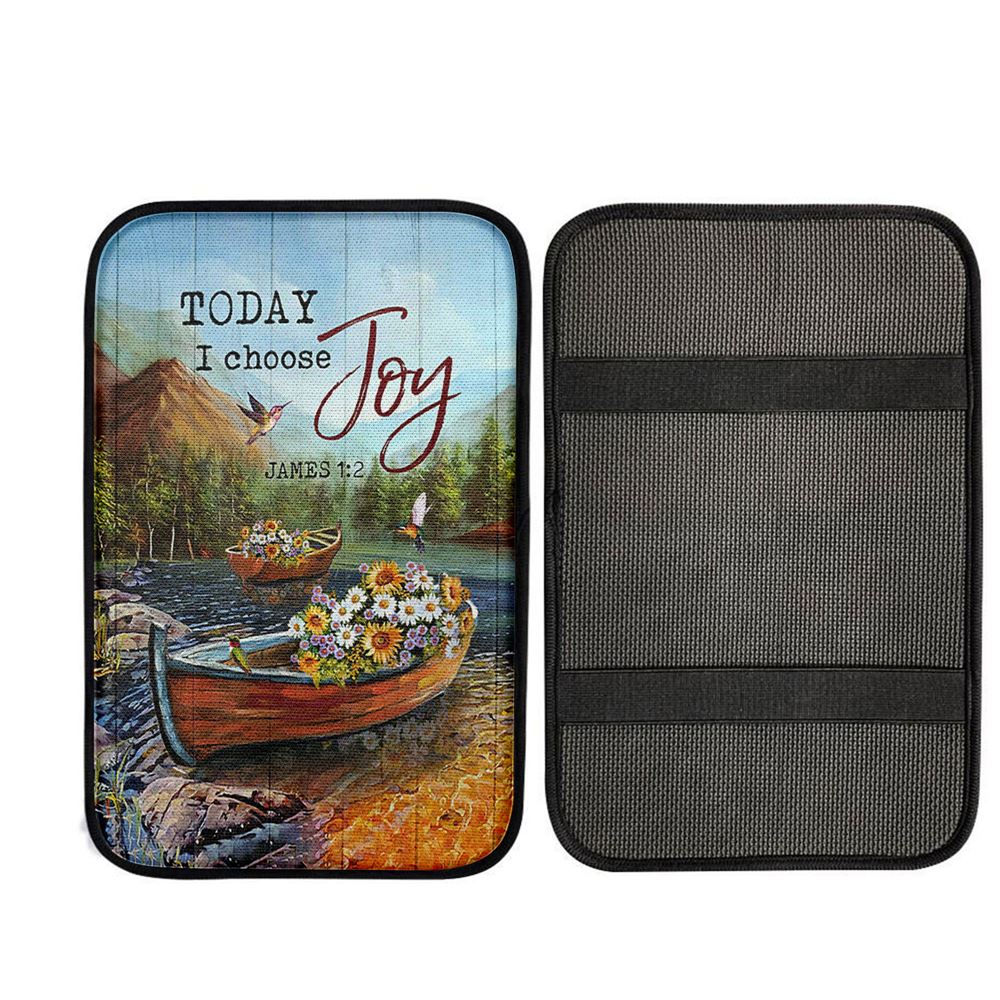 Today I Choose Joy Fishing Boat Flower Hummingbird Car Center Console Cover, Christ Car Interior Accessories