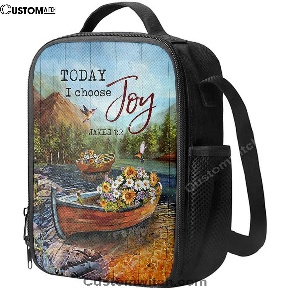Today I Choose Joy Fishing Boat Flower Hummingbird Lunch Bag For Men And Women, Spiritual Christian Lunch Box For School, Work