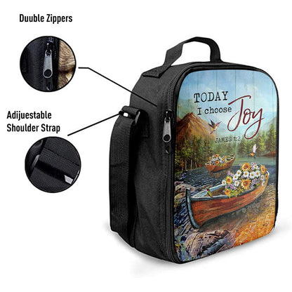 Today I Choose Joy Fishing Boat Flower Hummingbird Lunch Bag For Men And Women, Spiritual Christian Lunch Box For School, Work