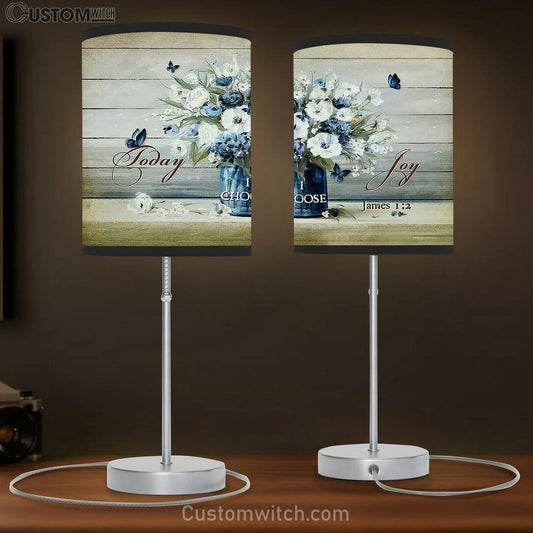 Today I Choose Joy Flower Blue Butterfly Table Lamb Gift - Bible Verse Table Lamb - Religious Bedroom Decor
