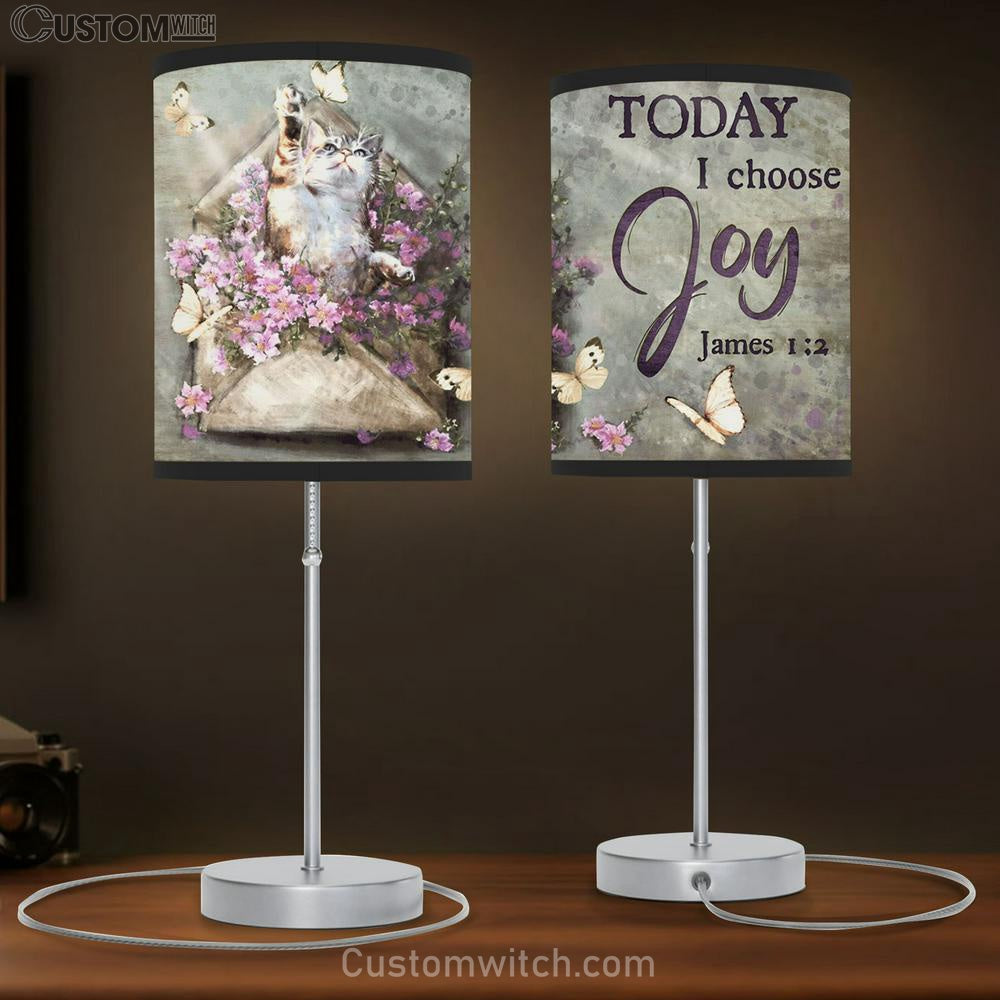 Today I Choose Joy Flower Blue Butterfly Large Table Lamb - Christian Table Lamb Prints - Religious Table Lamb Art